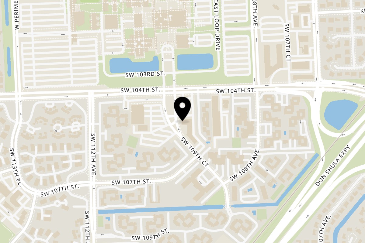 Map showing the location of Hungry Bear Sub Shop on 10521 SW 109th Ct in Miami